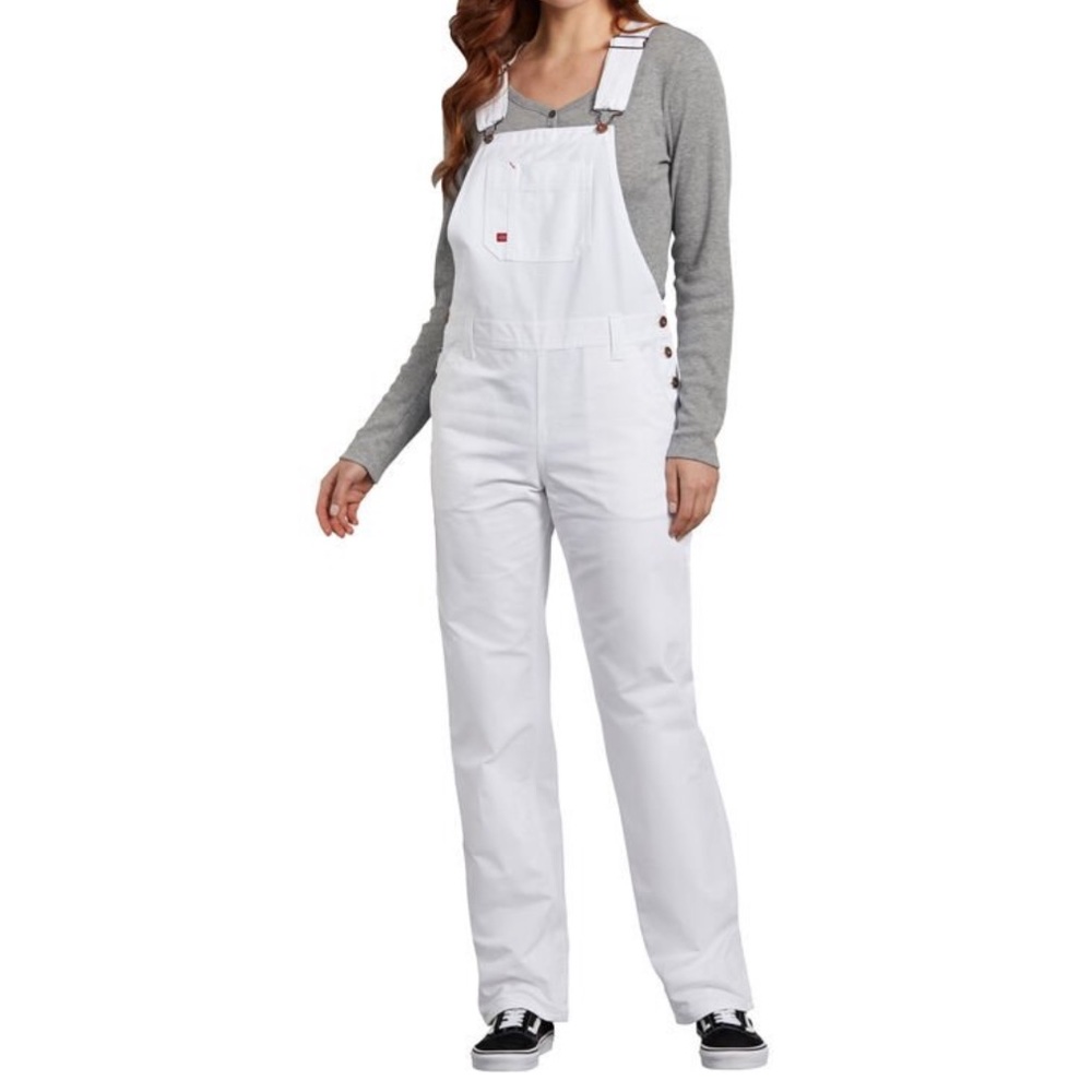 Dickies Women's Relaxed Fit Bib Overalls, White M